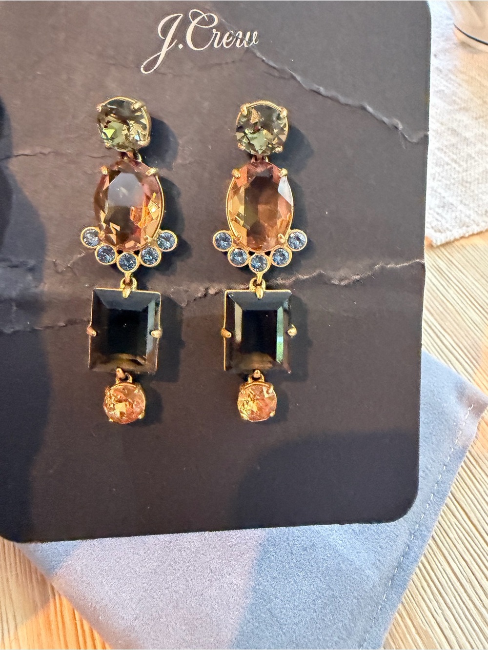 J. Crew Multi-Stone Drop Earrings in Olive, Amber & Blue